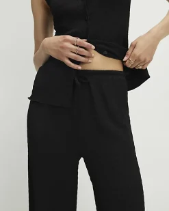 Black Textured Wide Leg Trousers