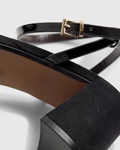 Black Trim Block Heel Sandals