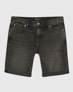 Black Washed Slim Fit Stretch Denim Shorts