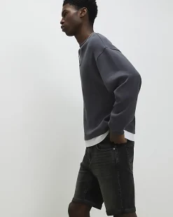 Black Washed Slim Fit Stretch Denim Shorts
