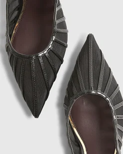 Black Wide Fit Mesh Slingback Court Heels