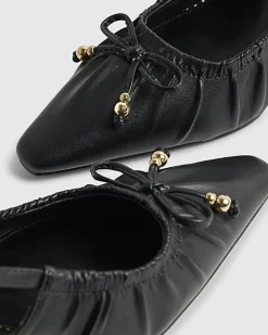 Black Wide Fit Ruched Bow Court Heels