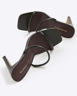 Black Wide Fit Strap Mule Heeled Sandals