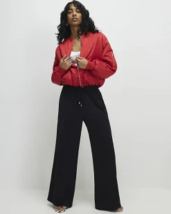 Black Wide Leg Drawstring Tailored Joggers