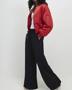 Black Wide Leg Drawstring Tailored Joggers