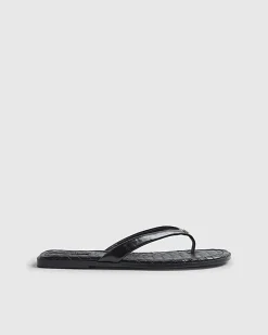 Black Woven Toe Thong Flat Sandals