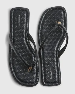 Black Woven Toe Thong Flat Sandals