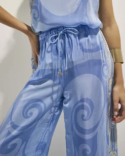 Blue Abstract Palm Print Trousers