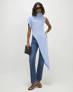 Blue Asymmetric High Neck Top