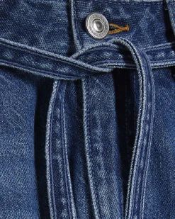 Blue Baggy Wide Leg Tie Waist Jeans