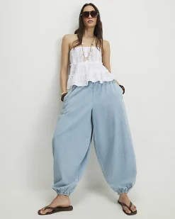 Blue Balloon Leg Denim Trousers