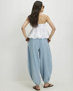 Blue Balloon Leg Denim Trousers