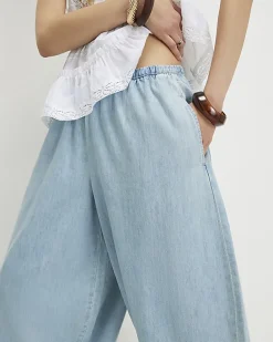 Blue Balloon Leg Denim Trousers