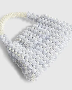 Blue Beaded Pearl Clutch Bag