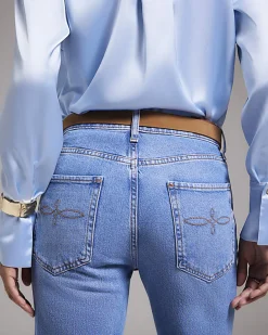 Blue Belted Stretch Straight Leg Jeans
