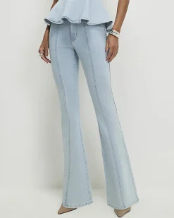 Blue Bootcut Seamed Jeans