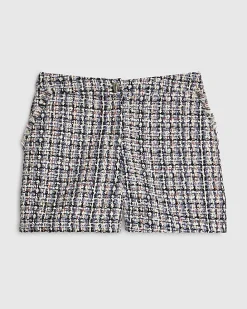 Blue Boucle Fringed Trim Shorts