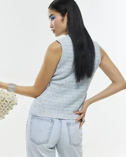 Blue Boucle Sleeveless Waistcoat