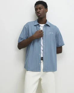 Blue Boxy Fit Stripe Short Sleeve Shirt