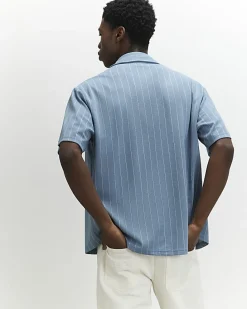 Blue Boxy Fit Stripe Short Sleeve Shirt