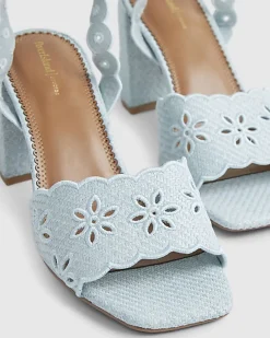 Blue Broderie Block Heel Sandals