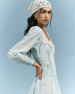 Blue Broderie Daisy Mini Dress
