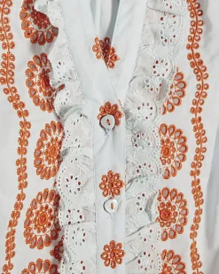 Blue Broderie Frill Sleeve Blouse