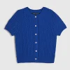 Blue Cable Knit Button Up Top