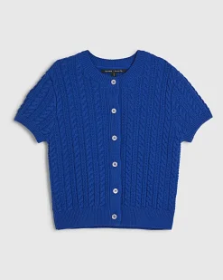 Blue Cable Knit Button Up Top