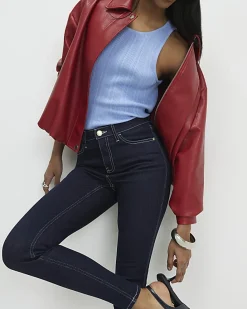 Blue Contrast Stitch Skinny Jeans