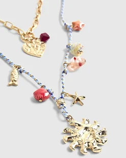 Blue Cord Charm Layered Necklace