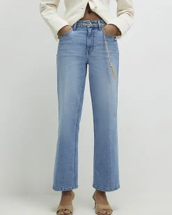 Blue Crease Front Kick Flare Jeans