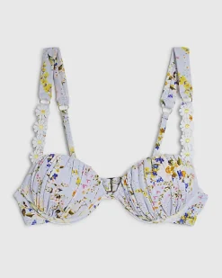 Blue Daisy Floral Print Bikini Top