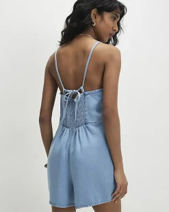 Blue Denim Boat Neck Playsuit
