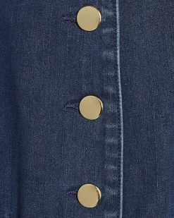 Blue Denim Button Cap Sleeve Midi Dress