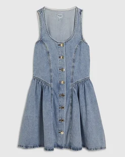 Blue Denim Button Front Mini Dress