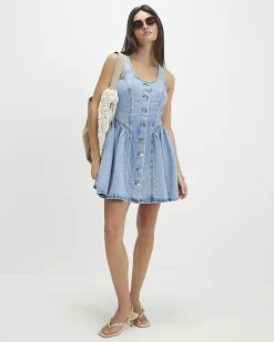 Blue Denim Button Front Mini Dress