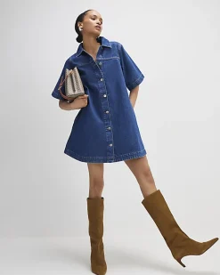 Blue Denim Button Through Mini Dress