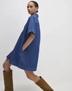Blue Denim Button Through Mini Dress