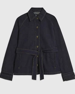 Blue Denim Cropped Trench Jacket