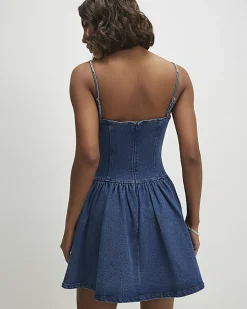 Blue Denim Diamante Strap Mini Dress