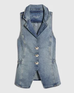 Blue Denim Elasticated Sleeveless Waistcoat