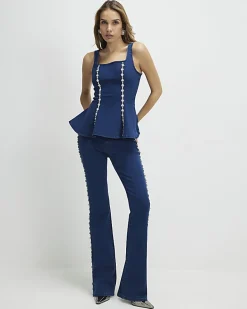 Blue Denim Embellished Bootcut Jeans