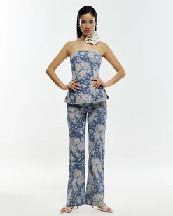 Blue Denim Floral Bandeau Top