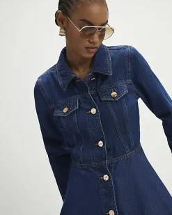 Blue Denim Long Sleeve Mini Dress