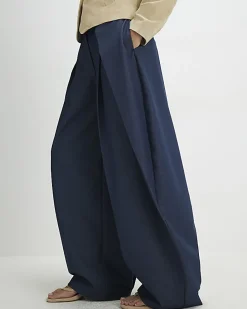 Blue Denim Look Pleated Trousers