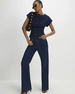 Blue Denim Look Waisted T-Shirt