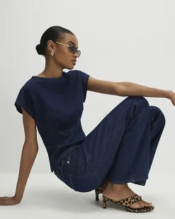 Blue Denim Look Waisted T-Shirt