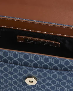 Blue Denim Monogram Print Shoulder Bag