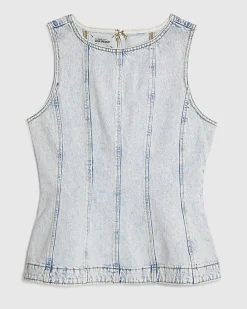 Blue Denim Seamed Peplum Top